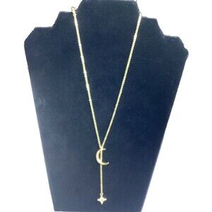 Lili Claspe Rope the Moon & Star Gold Plate Lariat Necklace W/Swarovski Stones